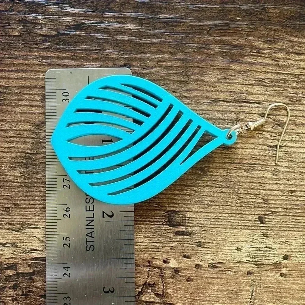 ❤️ NEW 2/$20 or 3/$25 Statement Blue Teal Wood Oversized Earrings